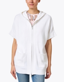 Front image thumbnail - Kinross - White Cashmere Cotton Short Sleeve Hoodie Sweater
