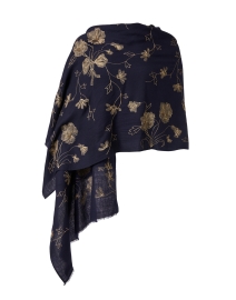 Navy and Gold Embroidered Dragonfly Wool Scarf