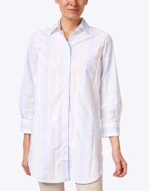 Front image thumbnail - Purotatto - Blue and White Striped Cotton Shirt
