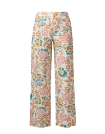 Pastel Floral Print Wide Leg Linen Pant