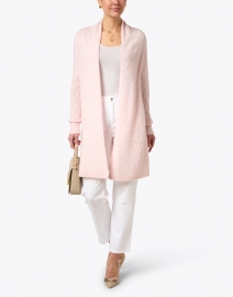 Look image thumbnail - Cortland Park - Sophie Soft Pink Cable Knit Cashmere Cardigan