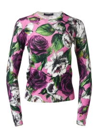 Product image thumbnail - Samantha Sung - Charlotte Pink Rose Print Silk Cashmere Sweater 