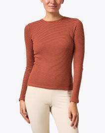 Front image thumbnail - Vince - Cinnamon Brown Stripe Rib Top