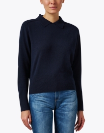 Front image thumbnail - Repeat Cashmere - Navy Cashmere Collared Sweater
