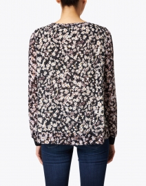 Back image thumbnail - Marc Cain - Ivory and Black Floral Silk Blend Top