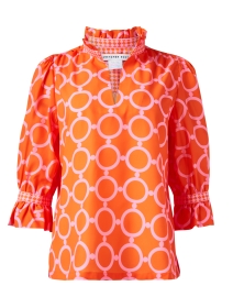 Product image thumbnail - Gretchen Scott - Pink and Orange Print Ruffle Tunic Top
