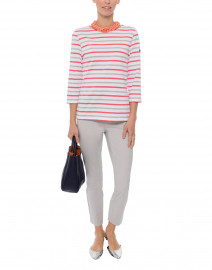 Galathee White, Coral and Grey Striped Cotton Shirt