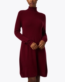 Front image thumbnail - Allude - Bordeaux Red Wool Cashmere Turtleneck Dress