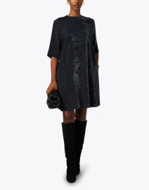 Look image thumbnail - Fabiana Filippi - Petrolio Black Crushed Velvet Shift Dress