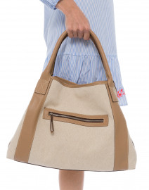 Michelle Camel Linen and Leather Tote