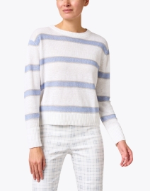 Front image thumbnail - Kinross - White and Blue Striped Linen Sweater