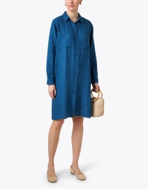 Look image thumbnail - Eileen Fisher - Blue Linen Shirt Dress