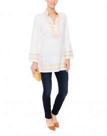 White Linen Tunic with Gold Trim