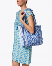 Casa Isota - Ava Lapis Periwinkle and Ecru Geo Woven Cotton Shoulder Bag