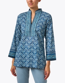 Front image thumbnail - Bella Tu - Alice Blue Embroidered Tunic Top