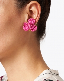 Oscar de la Renta - Pink Flower Raffia Clip Earring 
