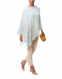 Ice Blue Embroidered Cashmere Poncho