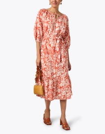 Look image thumbnail - Pomegranate - Orange & White Print Ruffle Midi Dress