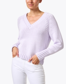 Front image thumbnail - White + Warren - Purple Cotton V-Neck Sweater