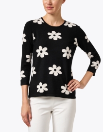 Front image thumbnail - J'Envie - Black Floral Intarsia Sweater