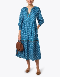 Look image thumbnail - Ro's Garden - Genia Blue Print Cotton Dress
