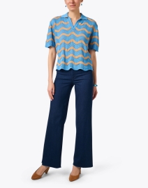 Look image thumbnail - Odeeh - Himmelblau Blue Wave Knit Polo Top