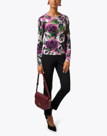 Look image thumbnail - Samantha Sung - Charlotte Pink Rose Print Silk Cashmere Sweater 
