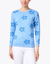 Front image thumbnail - Blue - Light Blue Floral Cotton Sweater