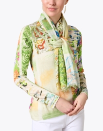 Look image thumbnail - Pashma - Green Floral Print Cashmere Silk Scarf