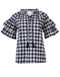 Product image thumbnail - Sail to Sable - Navy Gingham Cotton Blouse