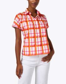 Front image thumbnail - Caliban - Orange and Pink Plaid Cotton Shirt