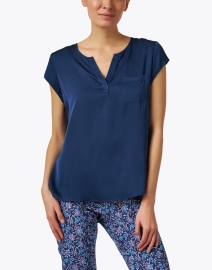 Front image thumbnail - Repeat Cashmere - Navy Silk Blend Blouse