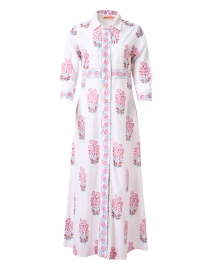 White Print Cotton Maxi Shirt Dress