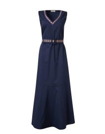 Navy Cotton Belted Dress