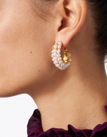 Kenneth Jay Lane - Gold and Pearl Hoop Clip-On Earring