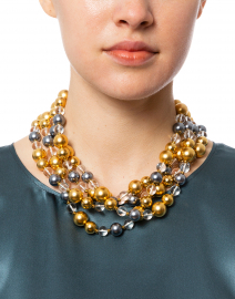 Grey Pearl, Gold, and Clear Beaded Necklace