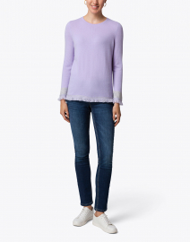 Lilac Cashmere Sweater with Grey Fringe Trim