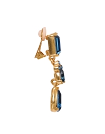 Back image thumbnail - Oscar de la Renta - Blue Crystal Drop Clip Earrings