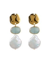Gold Aquamarine and Pearl Drop Earrings