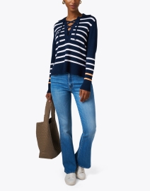 Look image thumbnail - Kinross - Navy and White Striped Cotton Sweater