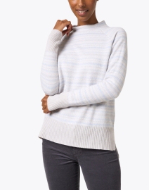 Front image thumbnail - Kinross - Blue and Grey Striped Cashmere Sweater