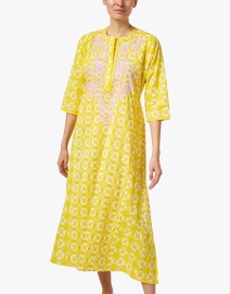 Front image thumbnail - Ro's Garden - Yellow and Pink Embroidered Cotton Kurta