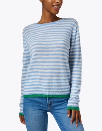 Front image thumbnail - Jumper 1234 - Blue and Green Stripe Cashmere Sweater