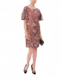 Pink Floral Silk Dress with Cape Sleeves