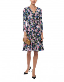 Pink and Navy Printed Floral Jersey Wrap Dress