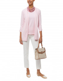 Look image thumbnail - E.L.I. - Pale Pink Ruched Sleeve Cotton Cardigan