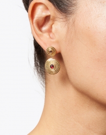 Gas Bijoux - Lucky Red Stoned Mini Cabochon Gold Drop Earrings 