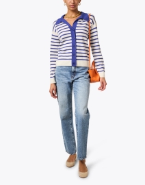 Look image thumbnail - Chinti and Parker - Cream and Blue Striped Wool Cashmere Cardigan