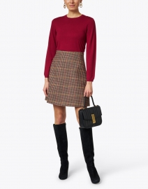 Weekend Max Mara - Brama Bordeaux Houndstooth Wool Blend Skirt