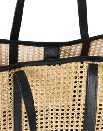 Back image thumbnail - Bembien - Margot Natural Rattan and Black Leather Tote